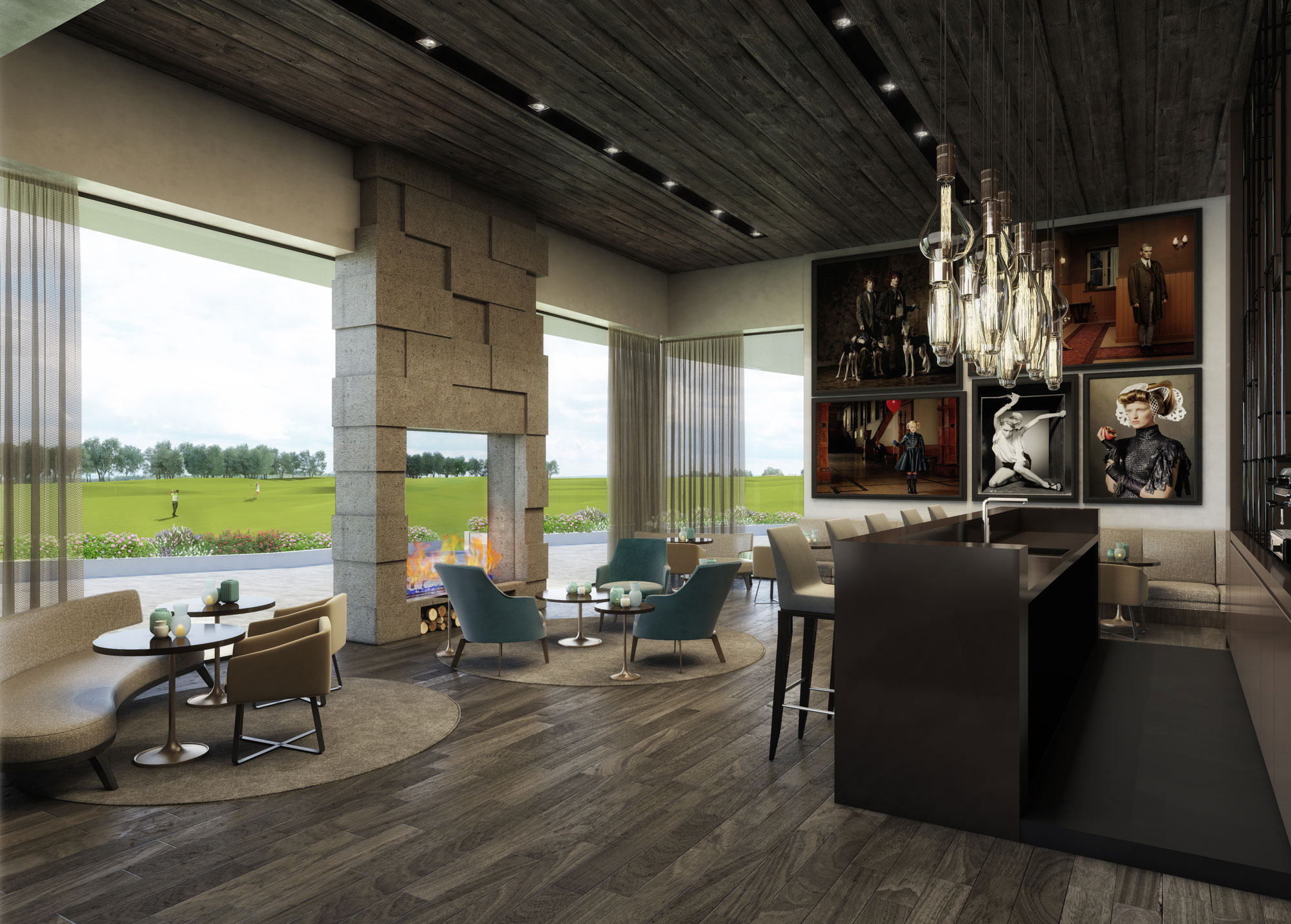 Golf Club Bar Day Interior Luxury  Architecture 3d 