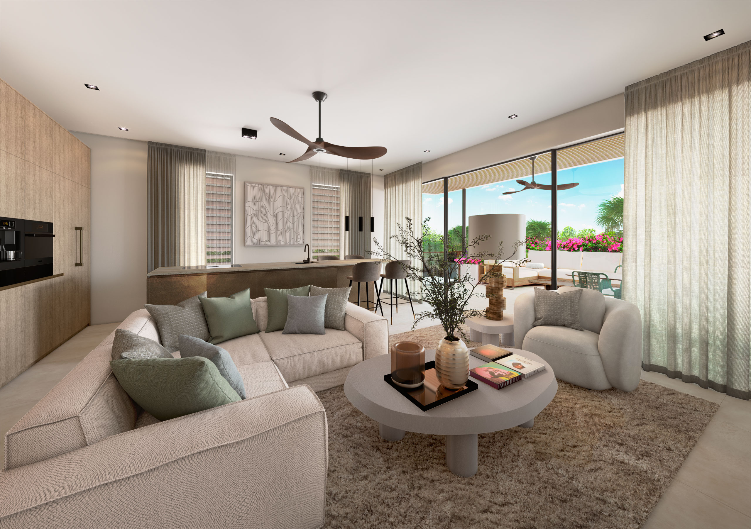 CGI of Apartment 1 living room at Blue Bay Hills Residences