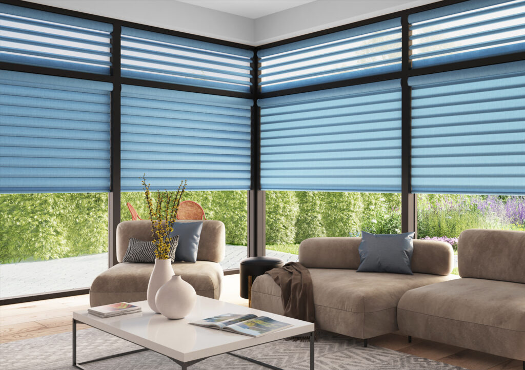 Cropped still image of a modern living room with Pirouette window coverings by Hunter Douglas, used as a project preview thumbnail.