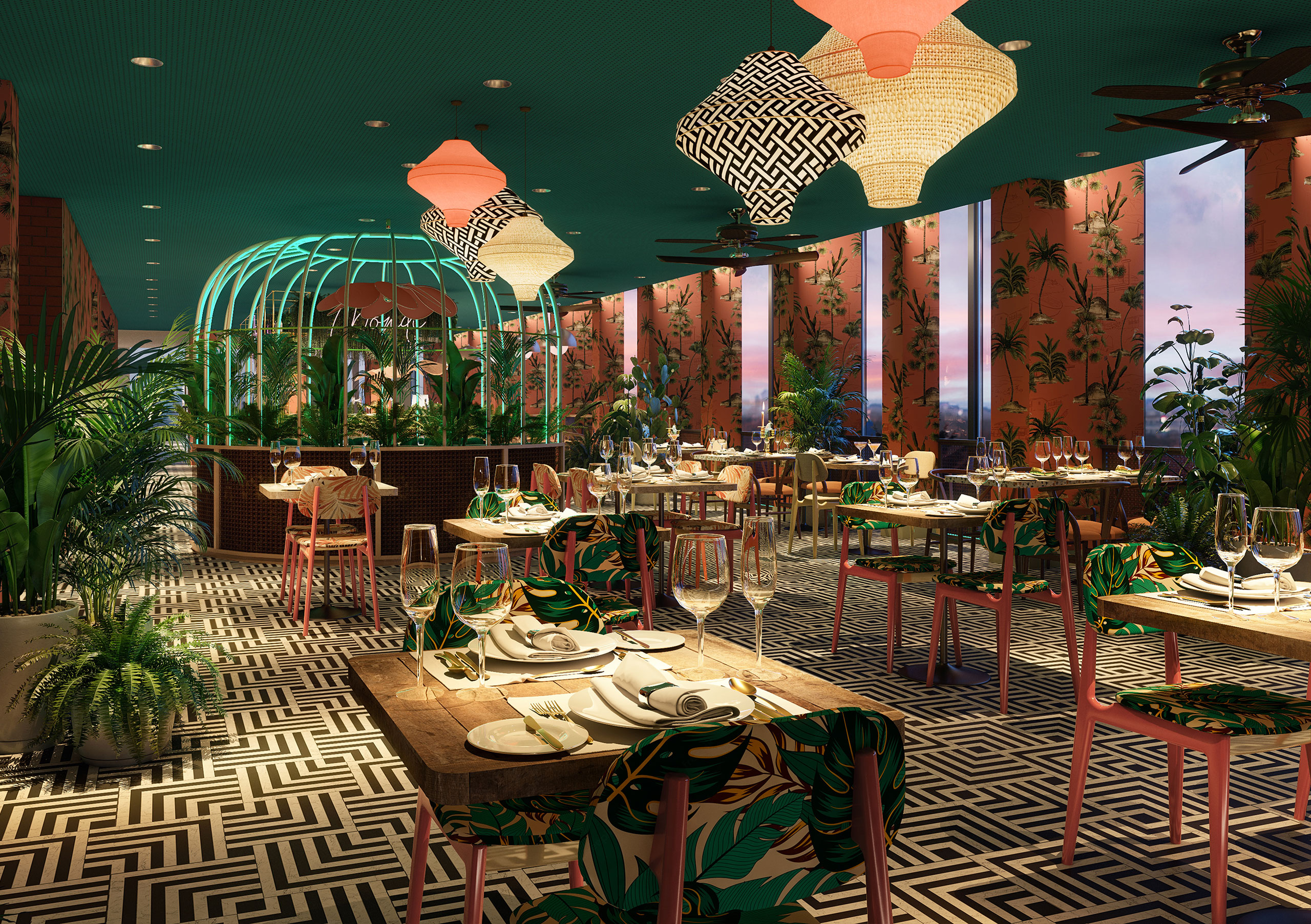 Dining room 3D render at Mondi Restaurant, Corendon City Hotel