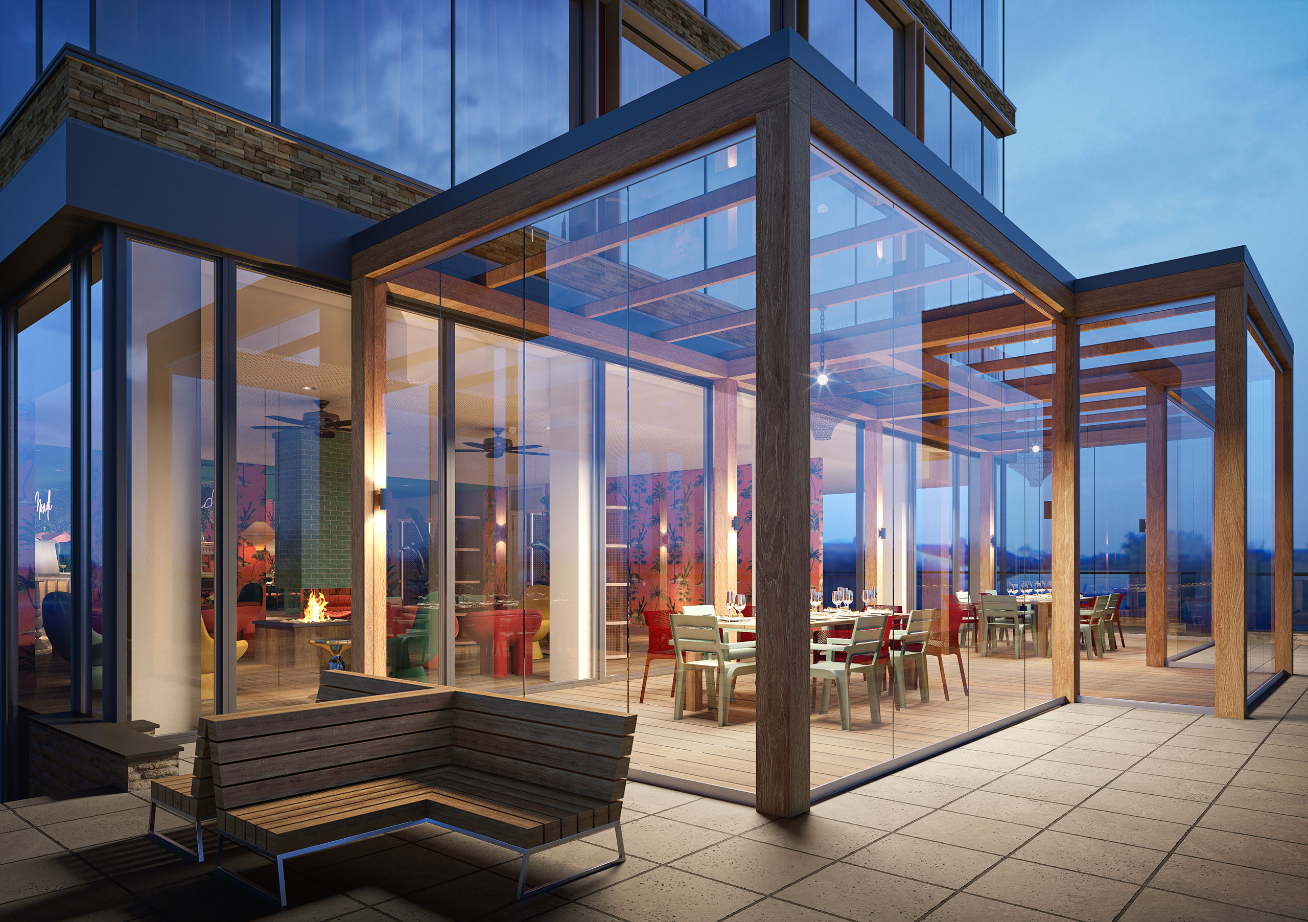 Exterior 3D render of Mondi City Restaurant at Corendon Hotel Amsterdam
