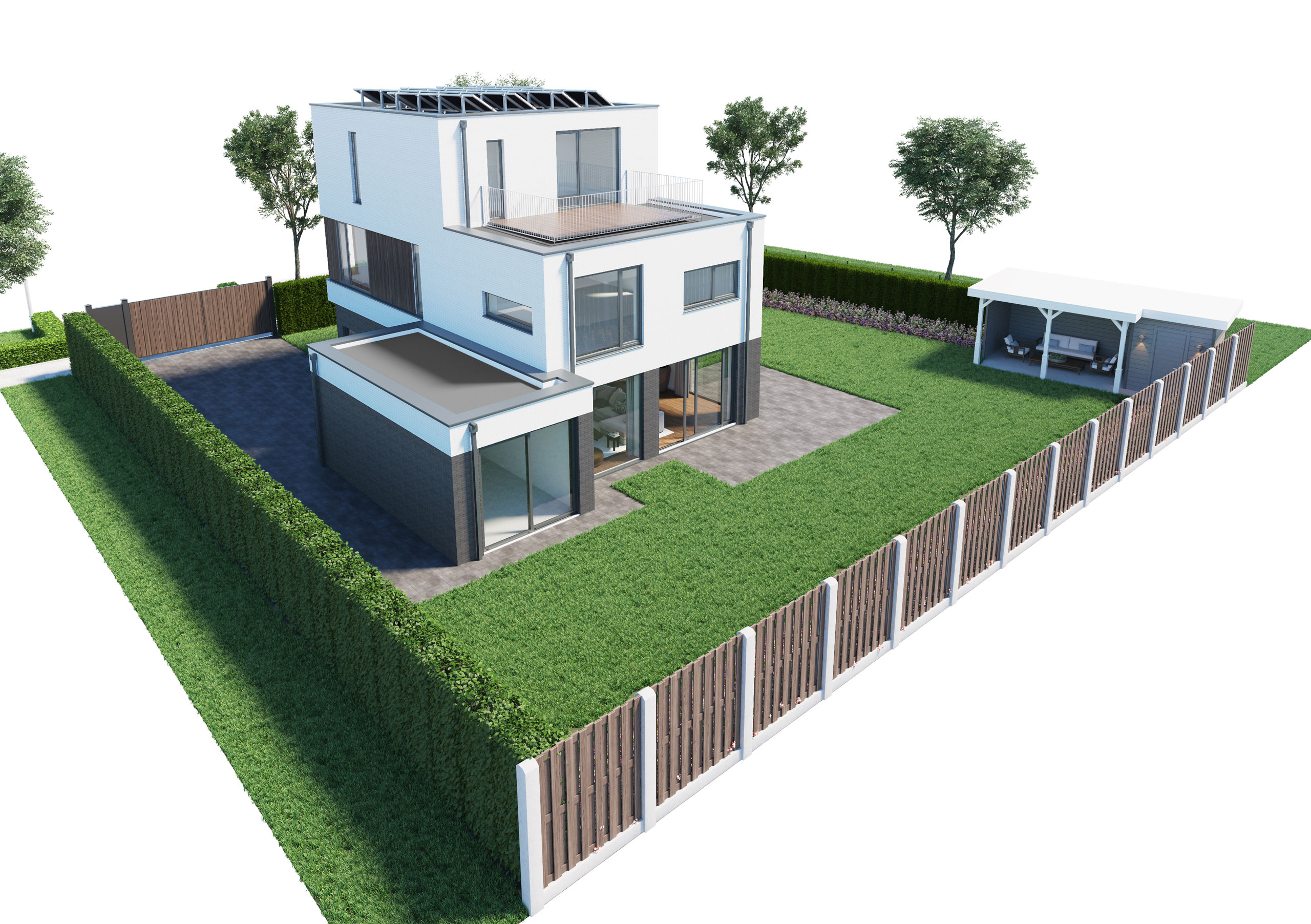 Bird’s-eye view of modern villa and garden in Noorderplassen, Almere