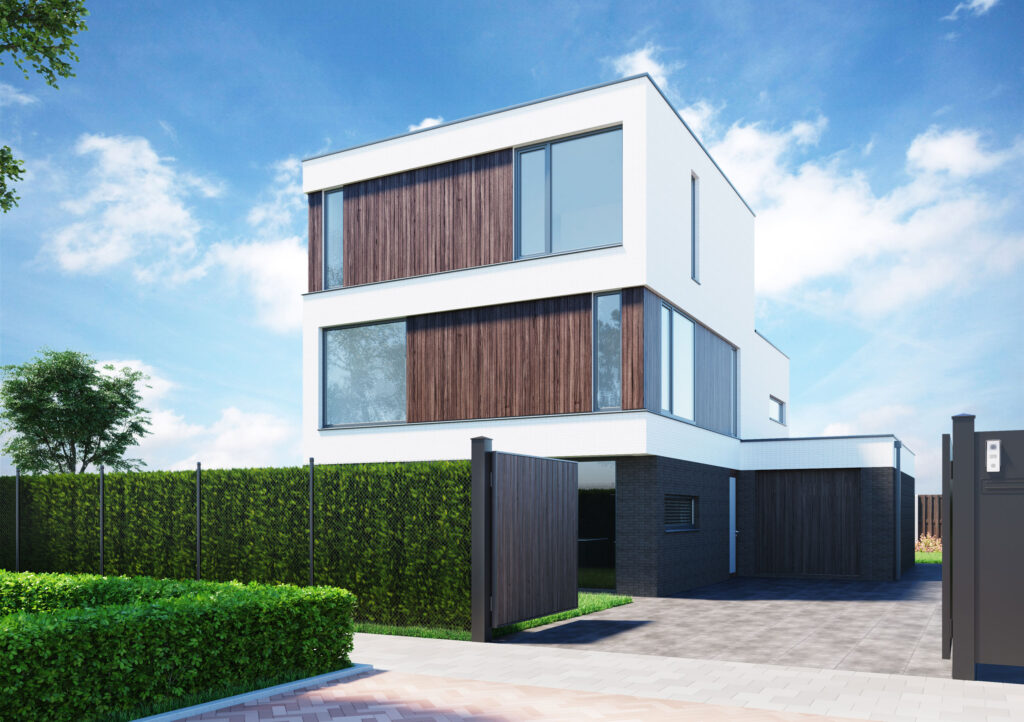 Exterior gate and private driveway of modern villa in Noorderplassen, Almere