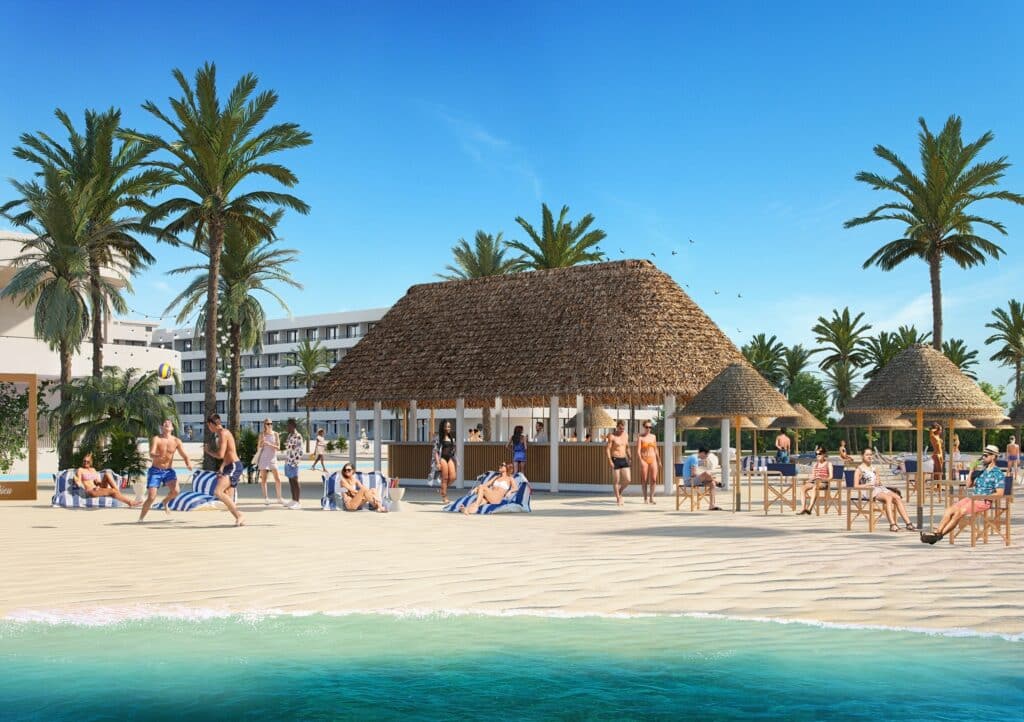The Rif at Mangrove Beach entrance with open reception and tropical resort setting
