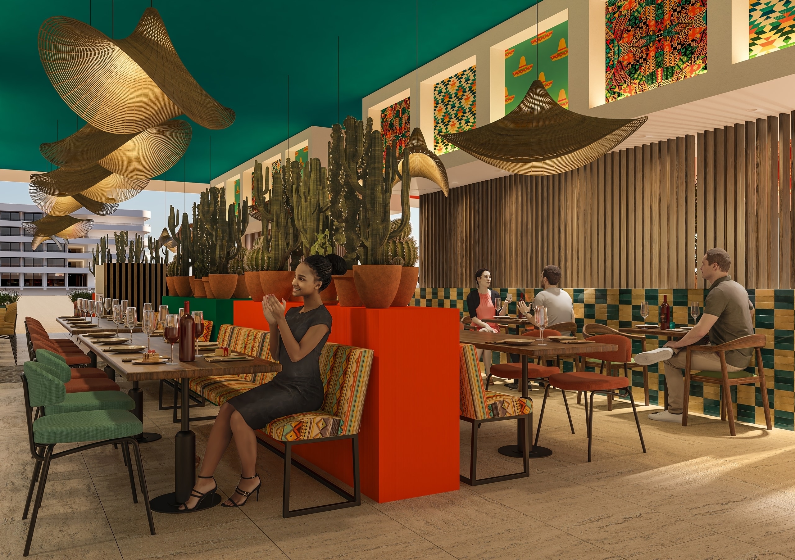 Resort restaurant at The Rif at Mangrove Beach showing the shared dining environment