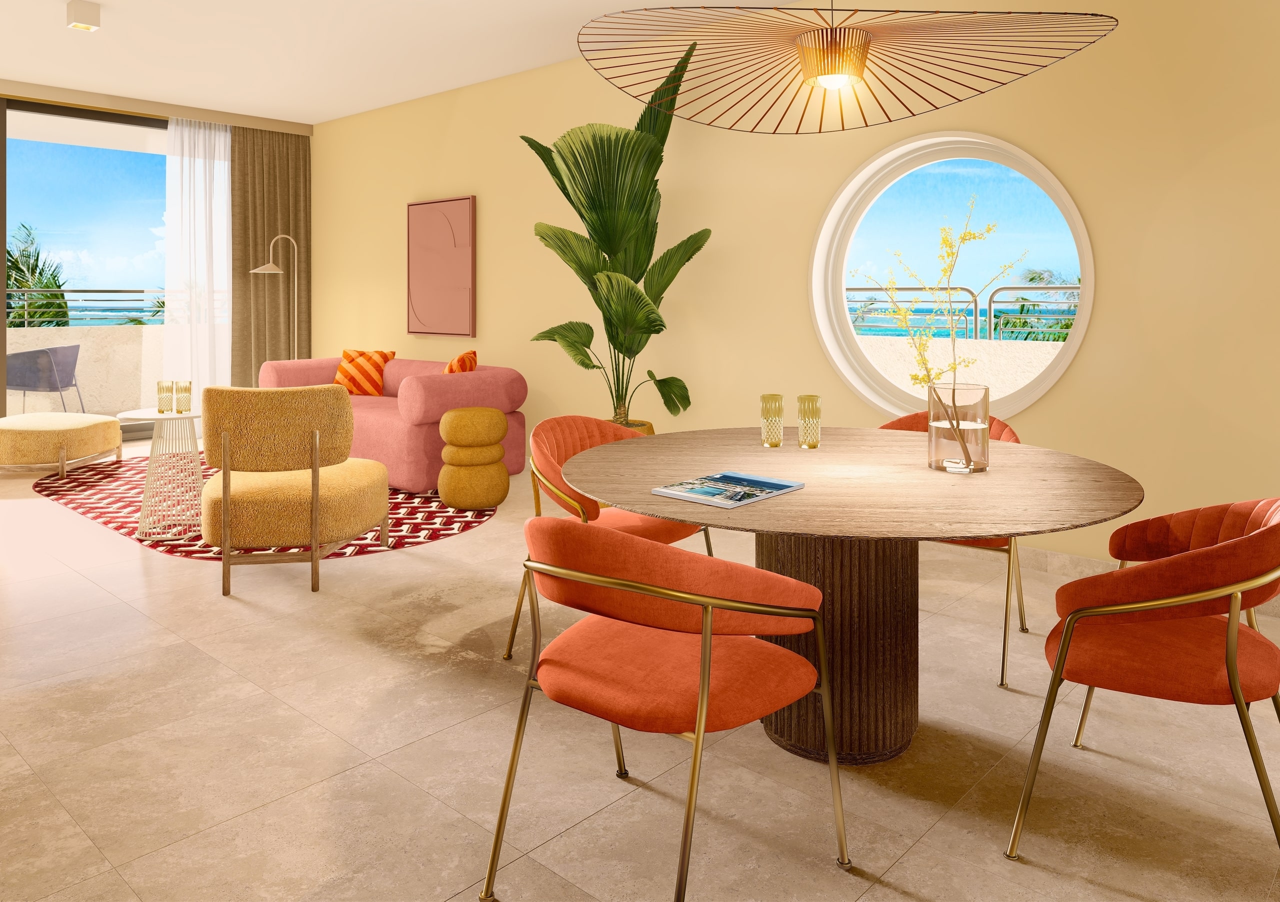 Royal Suite at The Rif at Mangrove Beach showing the living space and distinctive round window